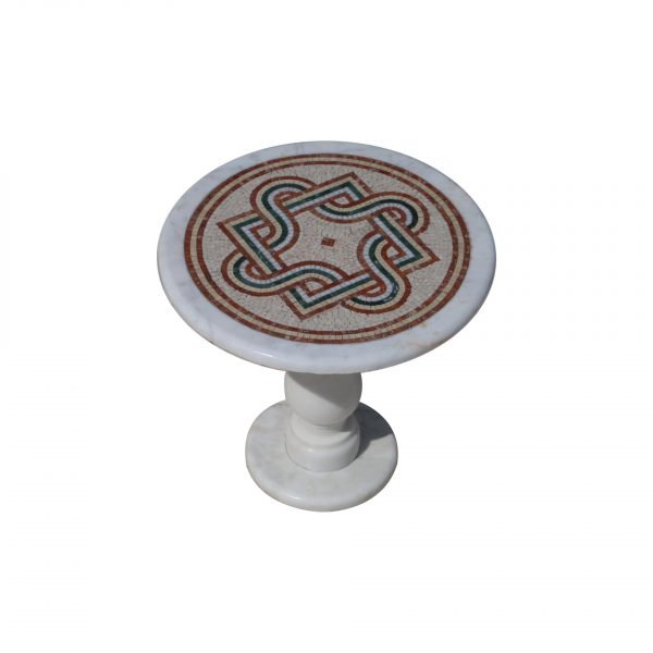 Overlapping geometric glazed polished marble mosaic circular table - Image 3