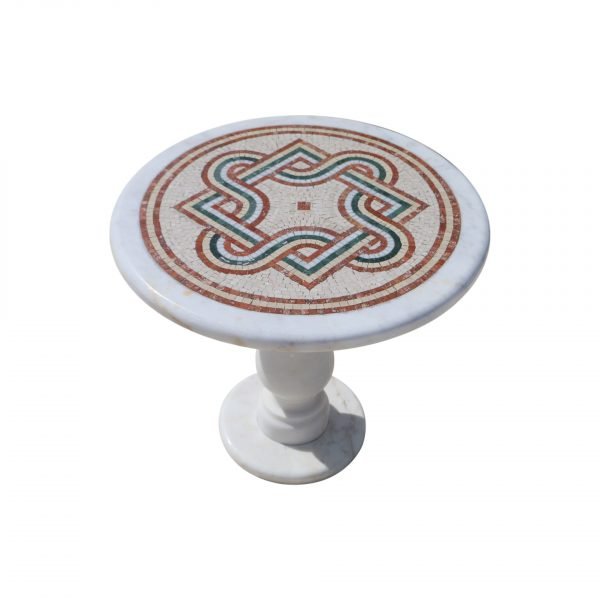 Overlapping geometric glazed polished marble mosaic circular table - Image 4