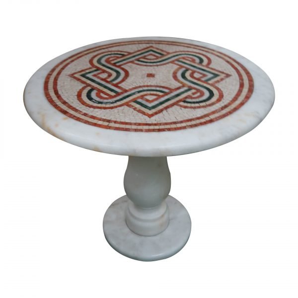 Overlapping geometric glazed polished marble mosaic circular table
