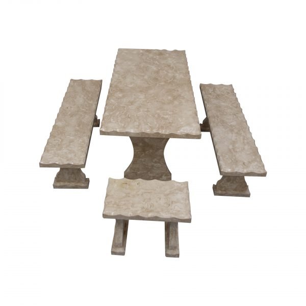 Shell Reef Beige Limestone Table and 4 Bench Set - Image 2