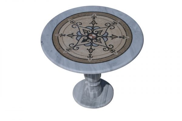 Spicate flourished glazed polished marble mosaic circular table - Image 3