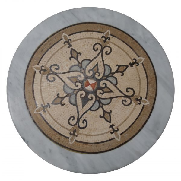 Spicate flourished glazed polished marble mosaic circular table - Image 2