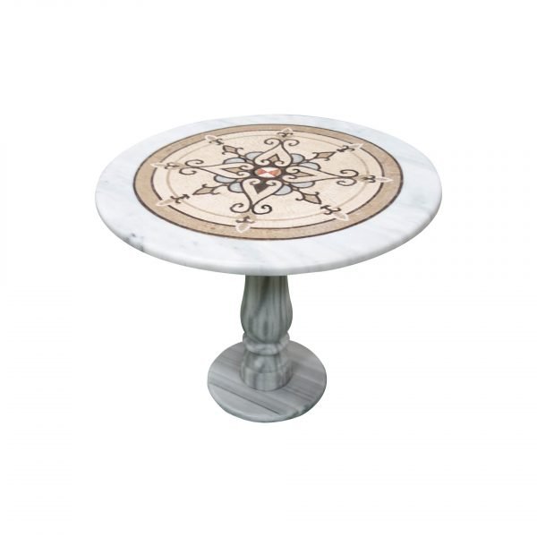Spicate flourished glazed polished marble mosaic circular table